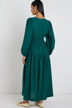 By Rosa. Divine Forest Balloon Sleeve Tiered Maxi Dress