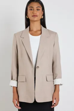 Ivy + Jack Dock Taupe Ramie Rolled Sleeve Blazer