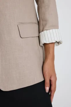 Ivy + Jack Dock Taupe Ramie Rolled Sleeve Blazer