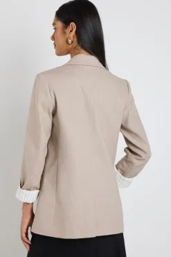 Ivy + Jack Dock Taupe Ramie Rolled Sleeve Blazer