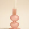 Willow u0026 Mae Double Bubble Frosted Pink 14cm Glass Taper Candle Holder