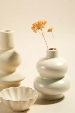 Flo's Home Double Stacked Matte Ivory 12cm Bud Vase
