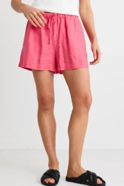 RE:UNION Label Drift Fuchsia Linen Pull On Shorts