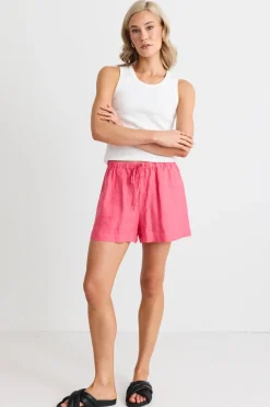 RE:UNION Label Drift Fuchsia Linen Pull On Shorts