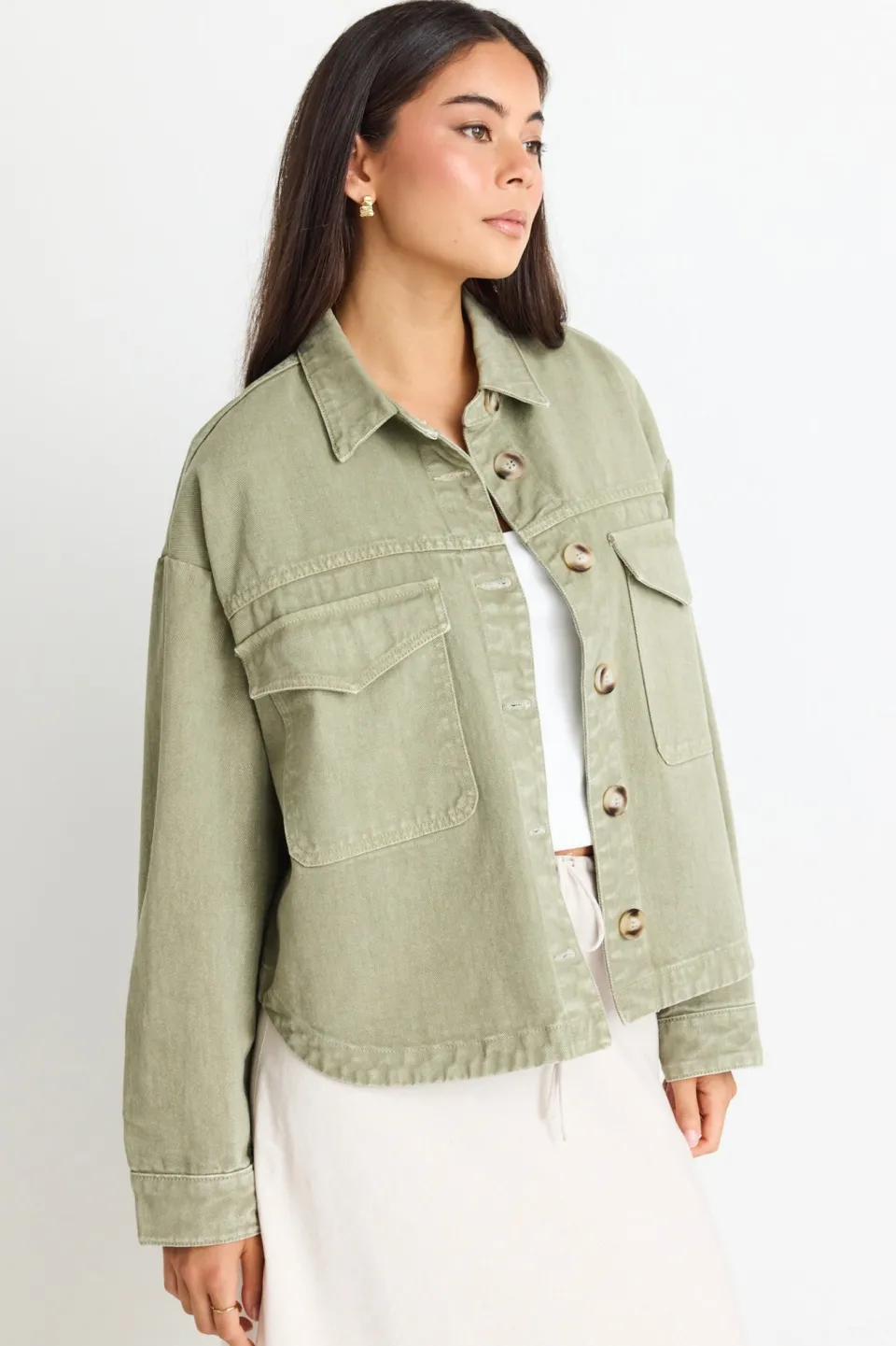 Among the Brave Echo Khaki Patch Pocket Denim Jacket