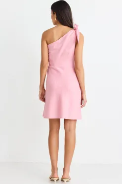 Georgia Mae Ecstatic Blush Linen Blend One Shoulder Bow Mini Dress