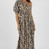 Humidity Lifestyle Eden Navy Print One Shoulder Midi Dress
