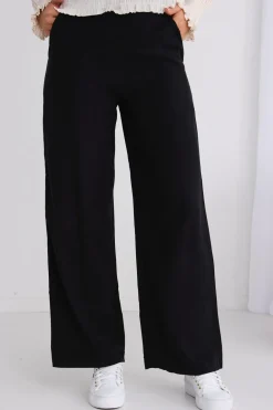Among the Brave Effortless Black Viscose Deep Band Wide Leg Pant