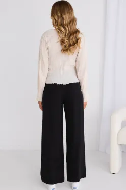 Among the Brave Effortless Black Viscose Deep Band Wide Leg Pant