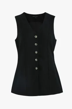 Among the Brave Eiffel Black Linen Viscose Fitted Longline Vest