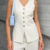 Among the Brave Eiffel Natural Linen Viscose Fitted Longline Vest