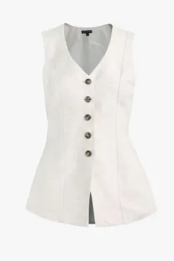 Among the Brave Eiffel Natural Linen Viscose Fitted Longline Vest