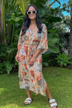 Ketz-Ke Elba Peach Paisley Mid Sleeve Midi Dress
