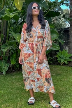 Ketz-Ke Elba Peach Paisley Mid Sleeve Midi Dress