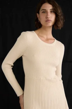 Staple The Label Elena Vanilla Rib Knit LS Midi Dress