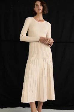 Staple The Label Elena Vanilla Rib Knit LS Midi Dress