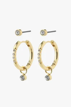 Pilgrim Elna Crystal Hoop Gold Set 2 Recycled Earrings