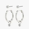 Pilgrim Elna Crystal Hoop Silver Set 2 Recycled Earrings