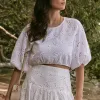 Ivy + Jack Embellish White Broidery Anglaise Cropped Puff Sleeve Top
