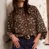 Among the Brave Embrace Leopard Georgette High Neck LS Top