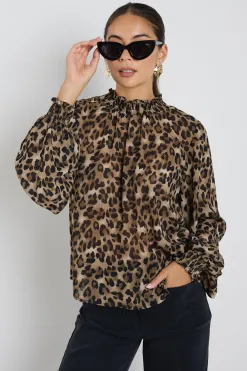 Among the Brave Embrace Leopard Georgette High Neck LS Top