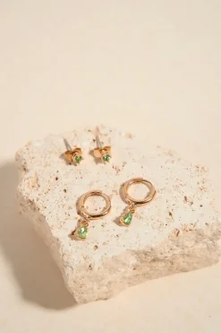 Humble + Heart Emerald Huggie Stud Set