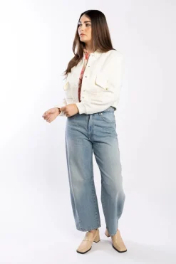 Drama The Label Emily Ivory Cropped Bomber Jacket