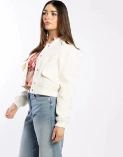 Drama The Label Emily Ivory Cropped Bomber Jacket