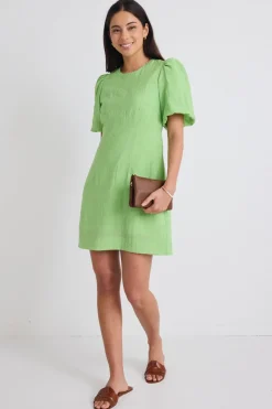 Stories be Told Emory Apple Puff Sleeve Tie Mini Dress