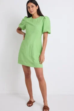 Stories be Told Emory Apple Puff Sleeve Tie Mini Dress