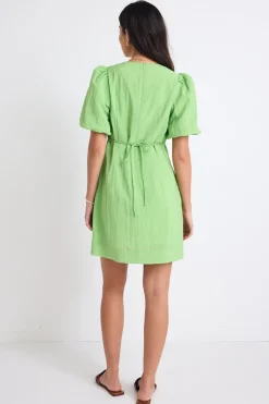 Stories be Told Emory Apple Puff Sleeve Tie Mini Dress
