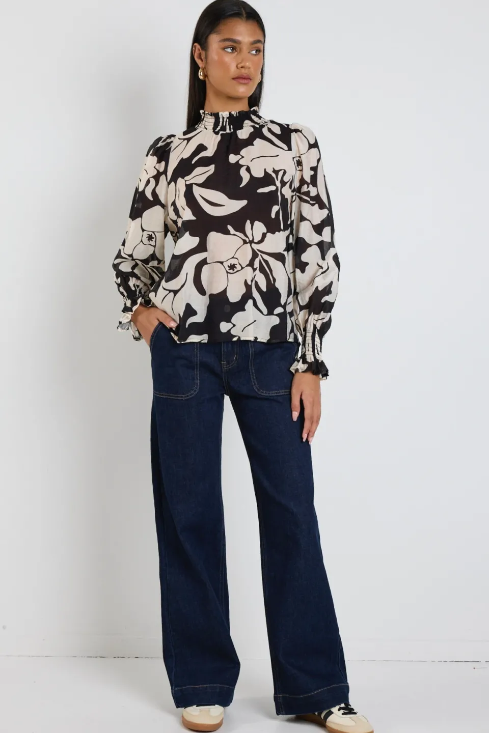Ivy + Jack Emphatic Black Floral High Neck LS Top