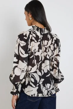 Ivy + Jack Emphatic Black Floral High Neck LS Top