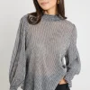 Ivy + Jack Emphatic Black Gingham Shirred Neck Ls Top