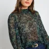 Ivy + Jack Emphatic Khaki Ditsy Print Shirred Neck Ls Top