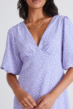 Among the Brave Empire Lilac Ditsy Puff Sleeve Midi Dress