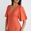 Among the Brave Empire Persimmon Puff Sleeve Midi Dress
