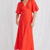 Among the Brave Empire Sunset Puff Sleeve Midi Dress