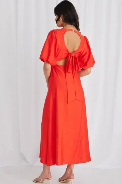 Among the Brave Empire Sunset Puff Sleeve Midi Dress
