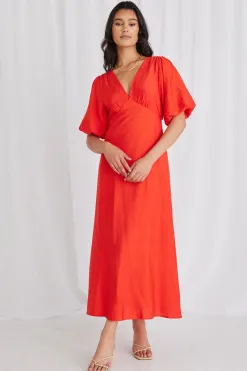 Among the Brave Empire Sunset Puff Sleeve Midi Dress
