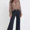By Rosa. Endless Black Taupe Roses Georgette Blouson Sleeve LS Top