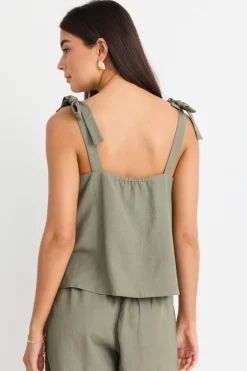 Love Lulu Enriched Khaki Linen Blend Straight Cami