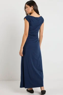 Stories be Told Equator Navy Jersey Rouched Midi Dress
