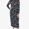 Leila + Luca Essense Black Blue Rose Crinkle LS Shift Dress