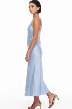 Blak Evermore Blue Cloud Satin Slip Dress