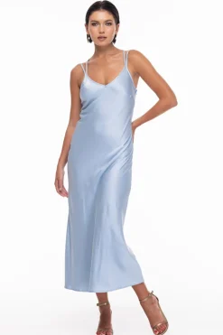 Blak Evermore Blue Cloud Satin Slip Dress