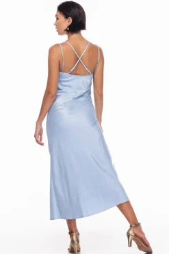 Blak Evermore Blue Cloud Satin Slip Dress