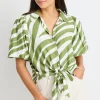 Among the Brave Exemption Green Zebra Tie Front SS Shirt