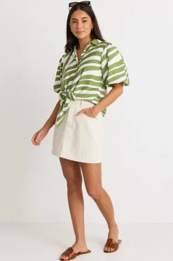 Among the Brave Exemption Green Zebra Tie Front SS Shirt