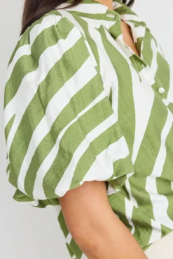 Among the Brave Exemption Green Zebra Tie Front SS Shirt